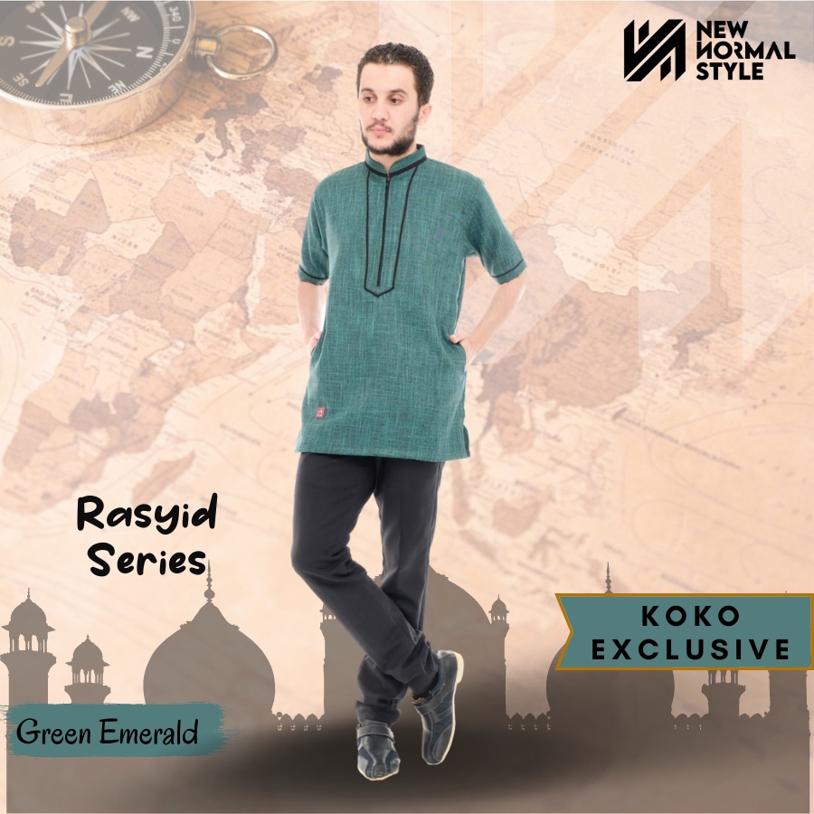 Rasyid Series Baju Pakaian Kemeja Kemko Koko Kokoh Muslim Kurta Pakistan Pria Laki Cowok Dewasa Lengan Pendek Dewasa Premium Terbaru 2022