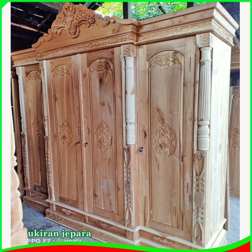 Jual Lemari Pakaian 4pintu Ukiran Kayu Jati Model Spanyol Belum