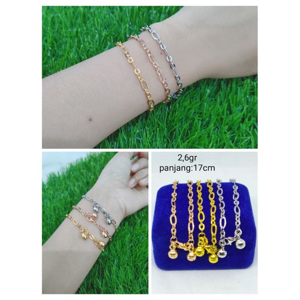 gelang nori 3×1 +2bel/gelang perak asli silver 925 lapis emas/ gelang fashion wanita impor