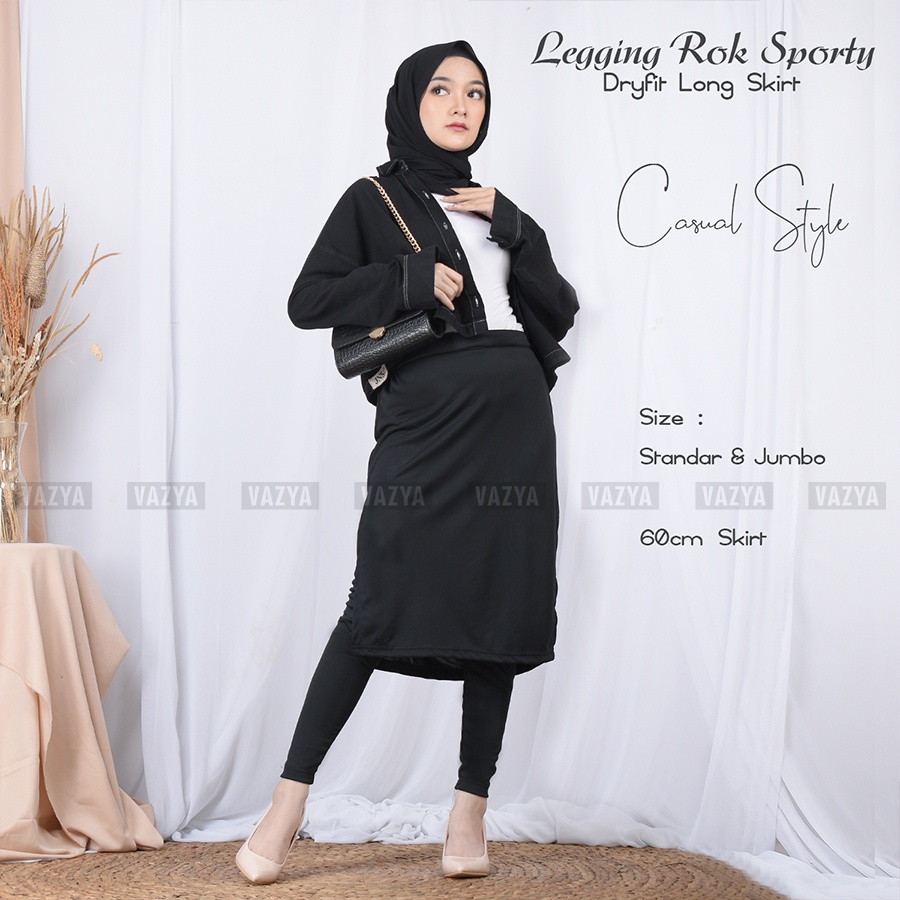 (Skirt 60cm) Legging Rok Long Skirt Span Dryfit