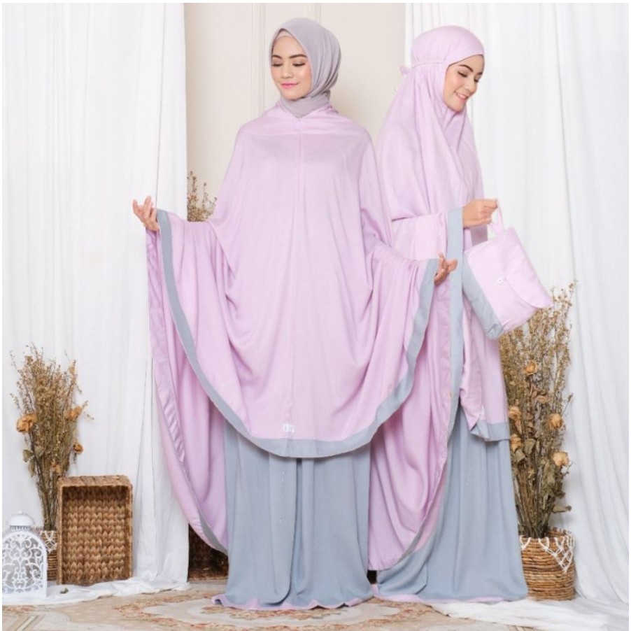 Mukena Baneska New Salwa 2in1 Grey - Purple
