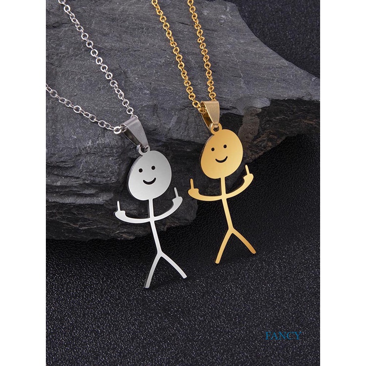 Kalung Rantai Klavikula Desain Jari Tengah Bahan Stainless Steel