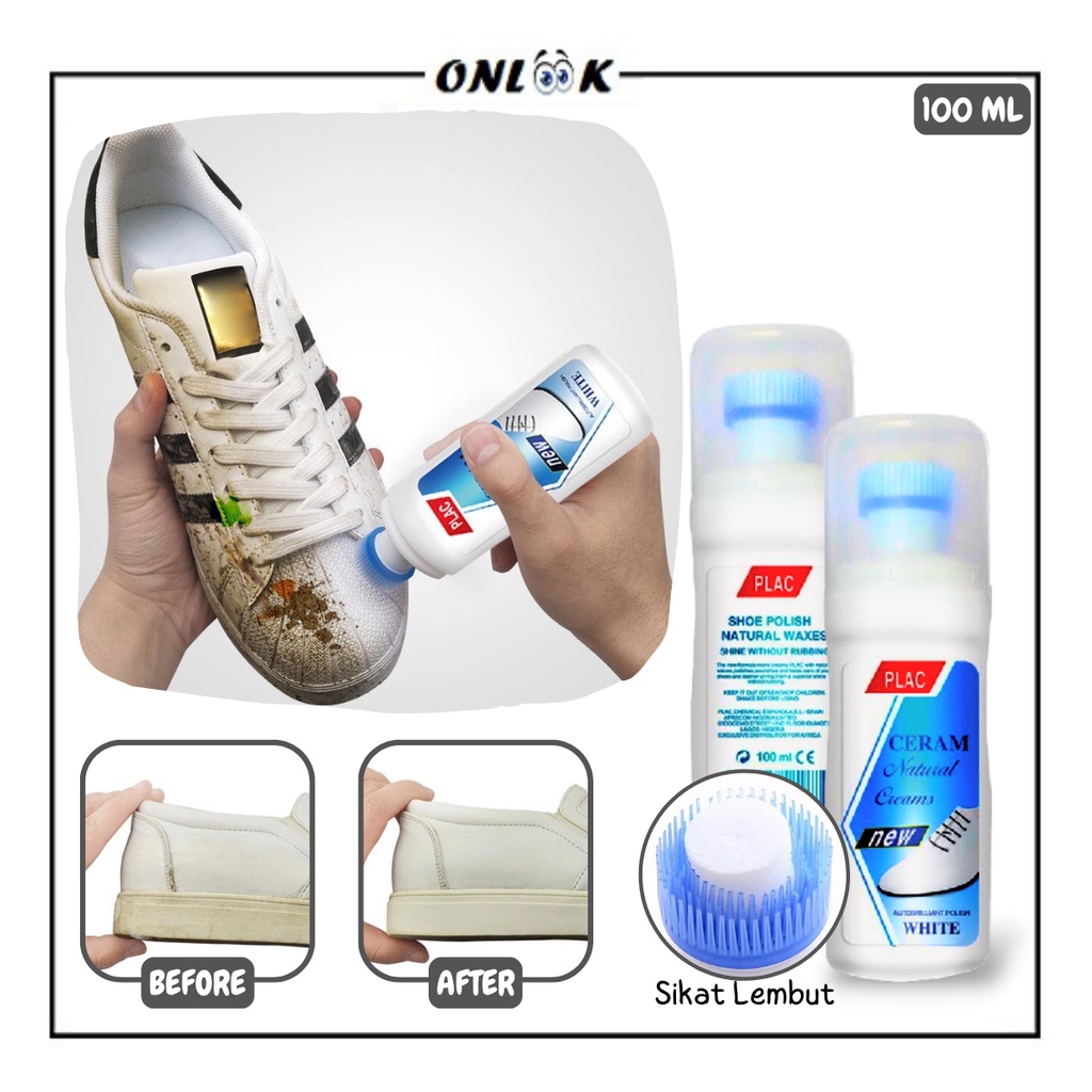 Cairan Pembersih Dan Pemutih Sepatu Putih Plac Shoe Cleaner Cream Polish Semir Krim Perawatan Sepatu Sneakers