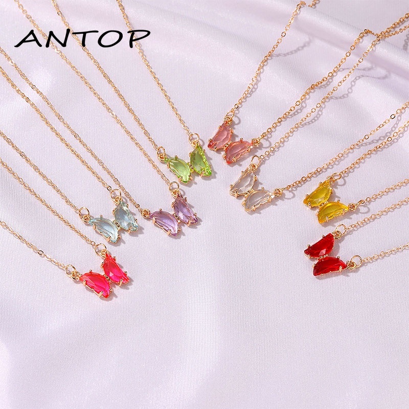 Kalung Butterfly Mimpi Rantai Kupu-kupu Multiwarna Aksesori Gadis Modus Korea ANTOP