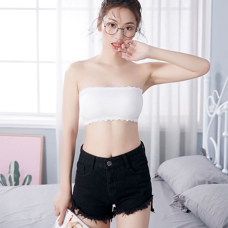 Brasay Bra Crop Kemben Renda Model Busa Tanpa Tali Crop Top 1066