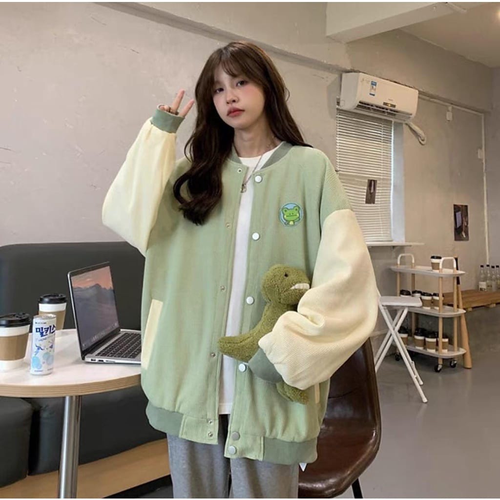 FROG BASEBALL 2XL 3XL Jacket Varcity Baseball Oversize-Jacket Wanita Terkini Casual Fashion Korean Style