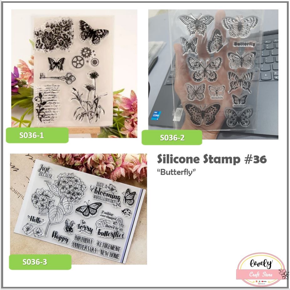 

LovelyCraftStore | S 36 - Transparent Silicone rubber Clear Stamp ~ Stempel Silikon Transparan Silicone Stamp Leaves, Butterfly, Daun, Kupu untuk journal, cards, art craft, scrapbook