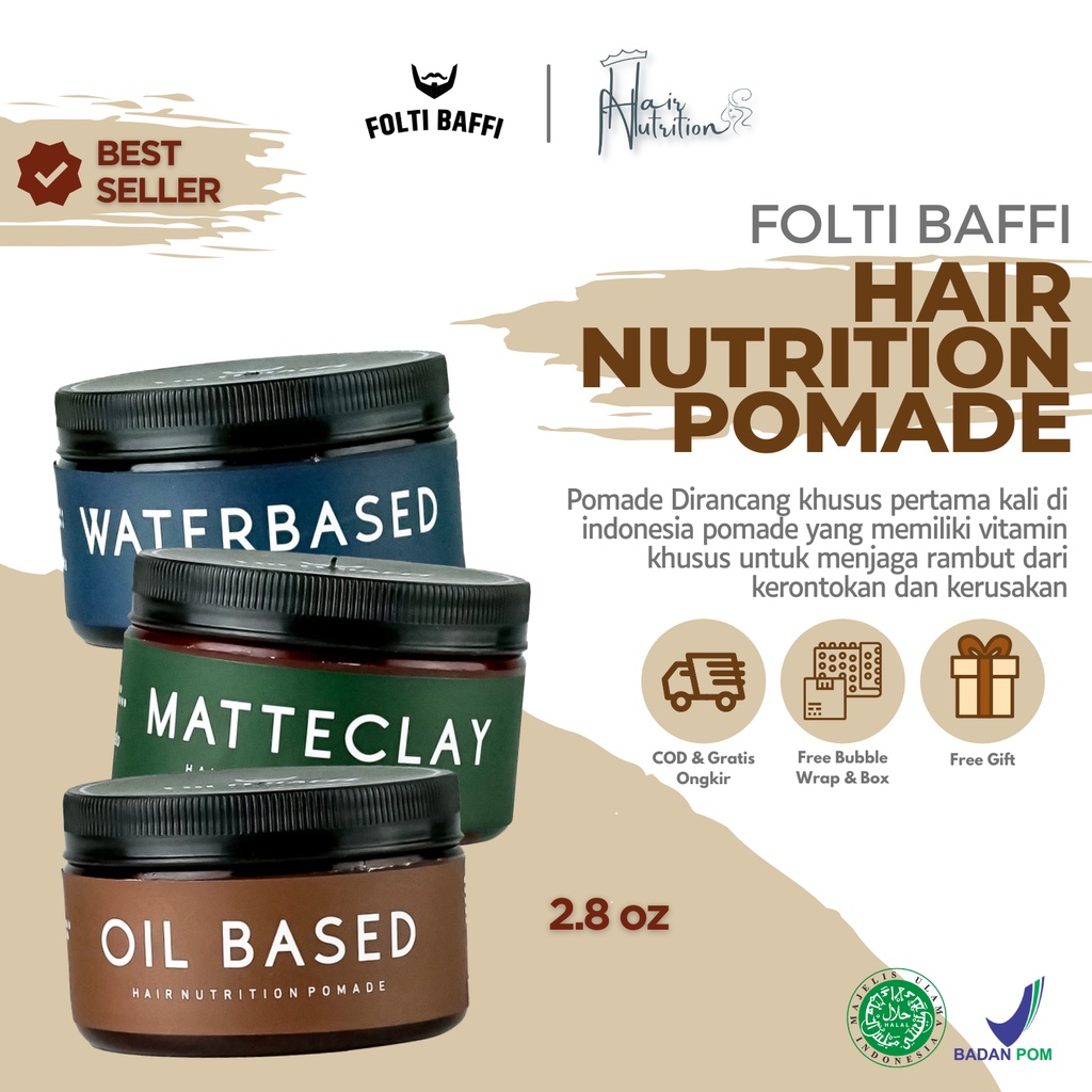 Folti Baffi Hair Nutrition Pomade - Pomade Vitamin Rambut Rontok dan Anti Uban dengan Bahan Alami BP