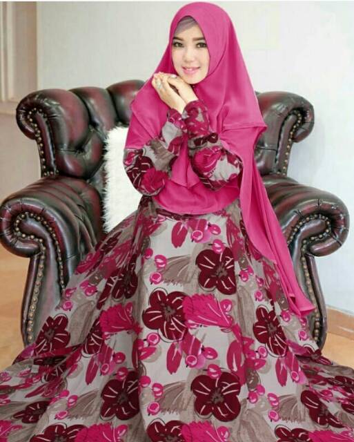 Gamis MONALISA Motif BERRY Lengan Rempel Kancing