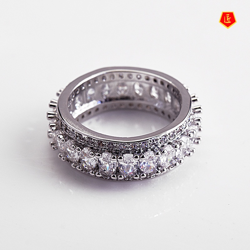 [Ready Stock]Women's Platinum Double Row Diamond Ring Popular Personalized