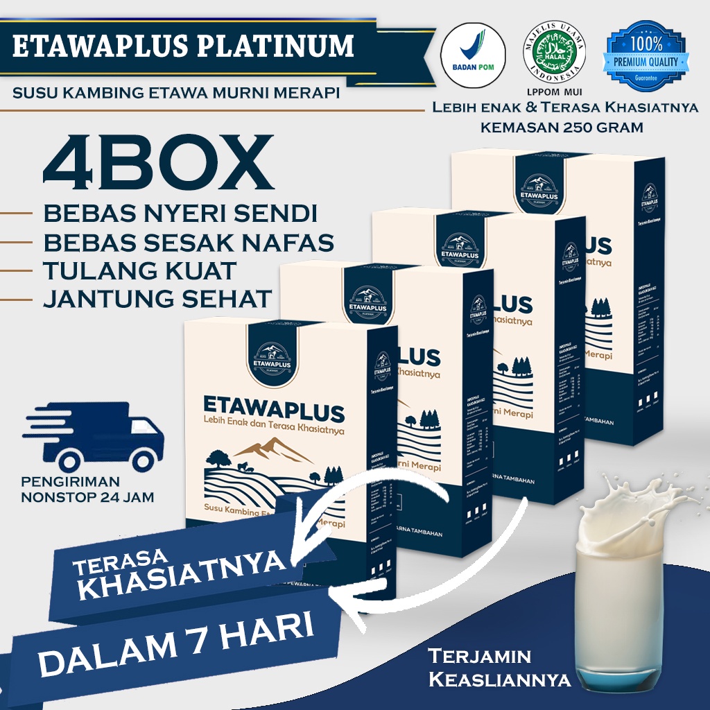 Etawaplus Platinum  Paket HEMAT 4BOX 1kg / Susu bubuk Etawa Kolostrum / Etawaplus Kolostrum / Etawa Kolostrum / Skygoat/Susu Etawa murni / Susu Etawa Platinum / Susu Kambing Etawa Premium / Susu kambing / Susu bubuk etawa 1 kilo / kemasan 250gram/box