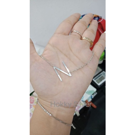 Kalung Koye Dewasa Huruf N Perak Asli 925 Lapisan Emas Putih