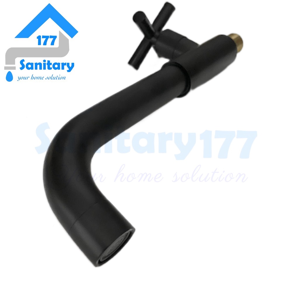 Keran wastafel Kuningan Baling Hitam Tembok 57A-kran air wastafel  cuci tangan wudhu basin faucet putar 360 black matte