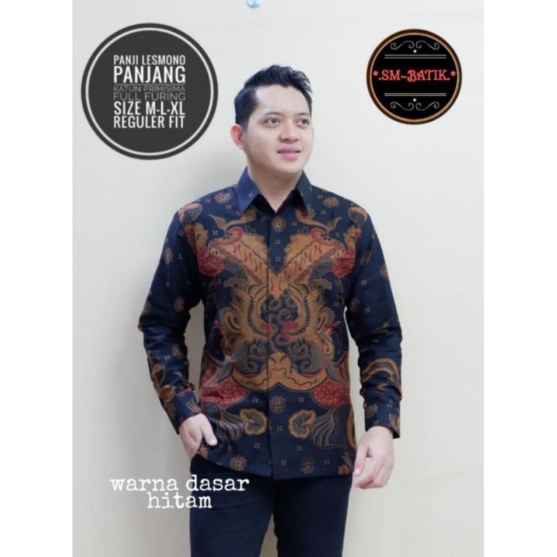 Kemeja Batik Lengan Panjang Pria PANJI LESMONO PANJANG Bahan Katun Full Furing