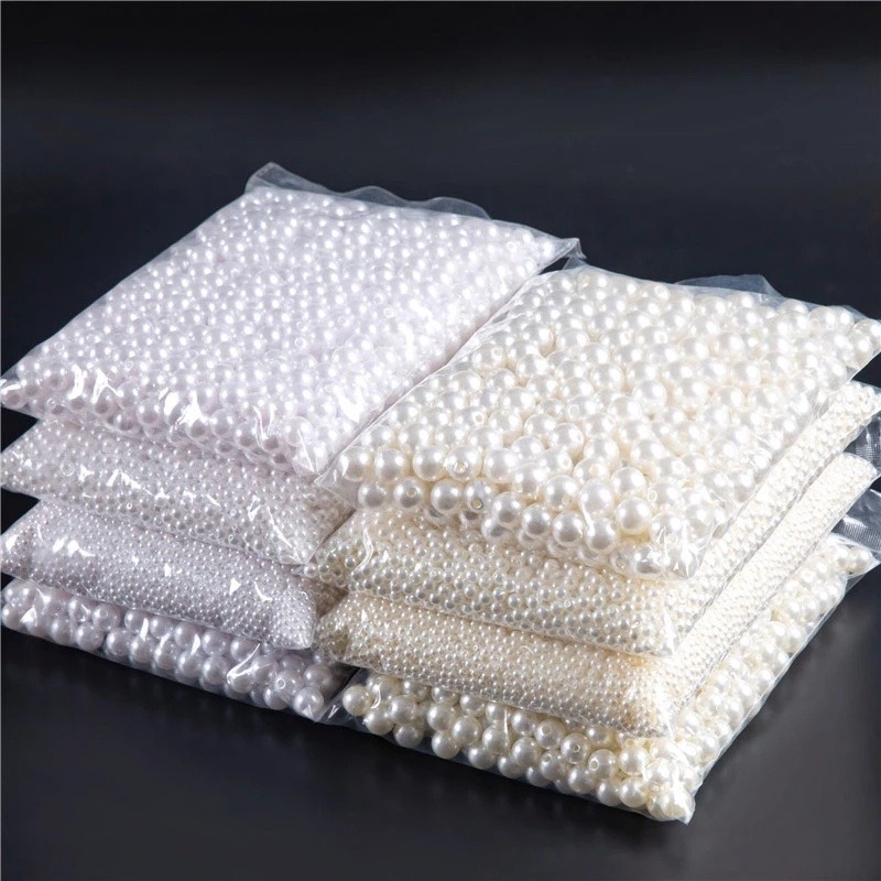 50-400pcs / Kantong Manik-Manik Mutiara Plastik 3 / 4 / 6 / 8 / 10 / 12 / mm Warna Putih / Ivory Untuk Dekorasi Perhiasan Diy
