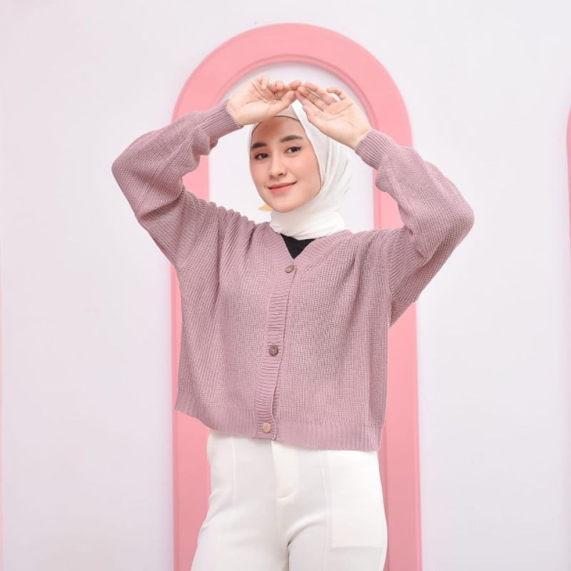 SHIREN CARDIE STARDA TANGAN BALOON KARDIGAN RAJUT KANCING-NILA MUDA