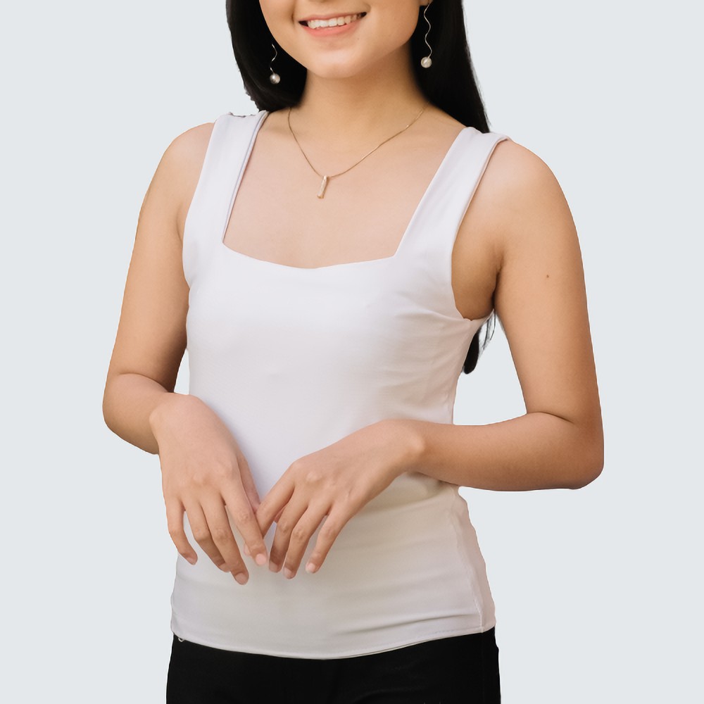 Tanktop Wanita Polos Tank Top Tali Besar Square Jumbo-Putih