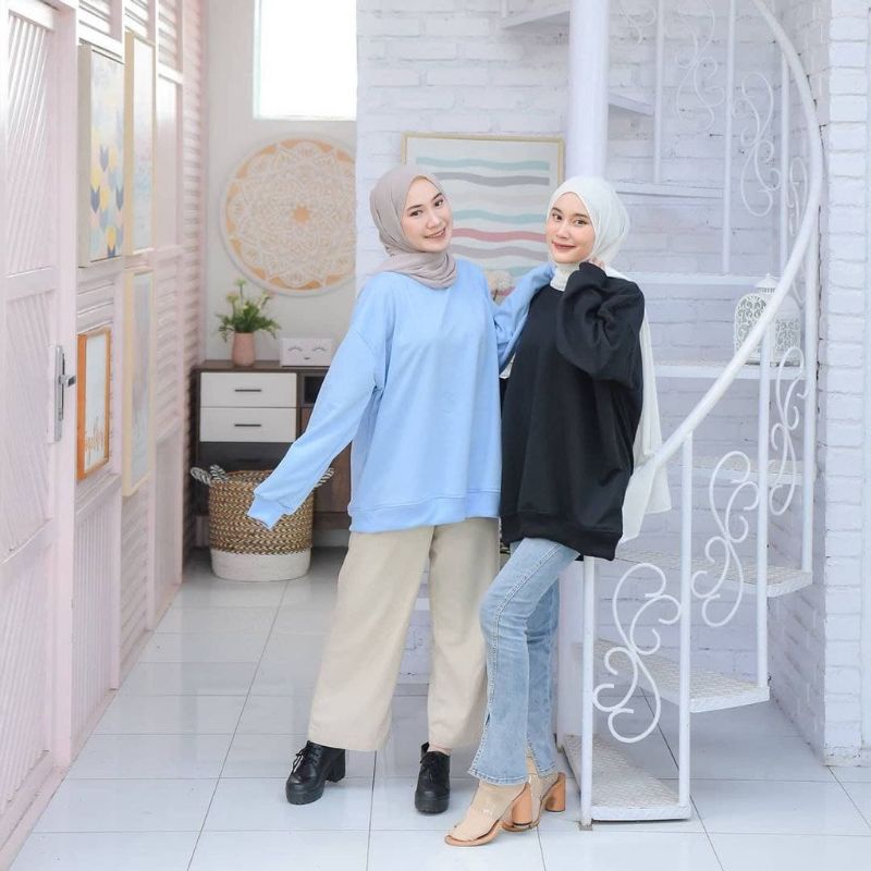 Premium XXL Basic Oversize Sweater Polos Ukuran Jumbo Sweater Pria dan Wanita