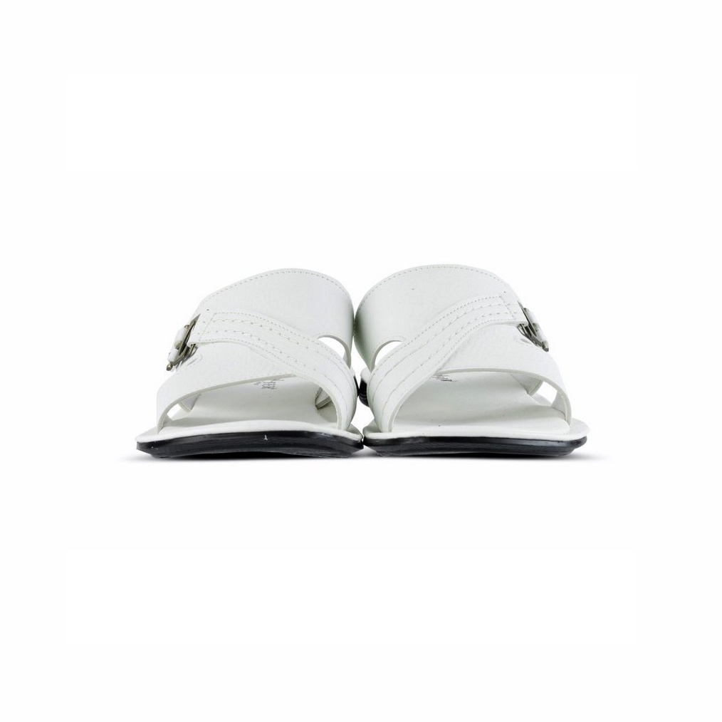 Zagib x Malzio | Sandal Pria Slide Kulit Putih White / Sendal Selop Cowo Remaja Casual Santai