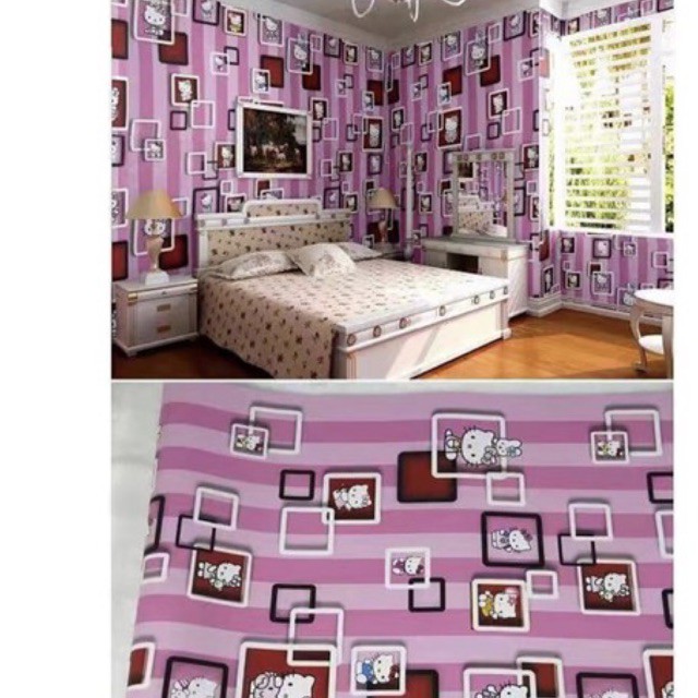 Wallpaper Sticker HELLO KITTY KOTAK PINK 3D