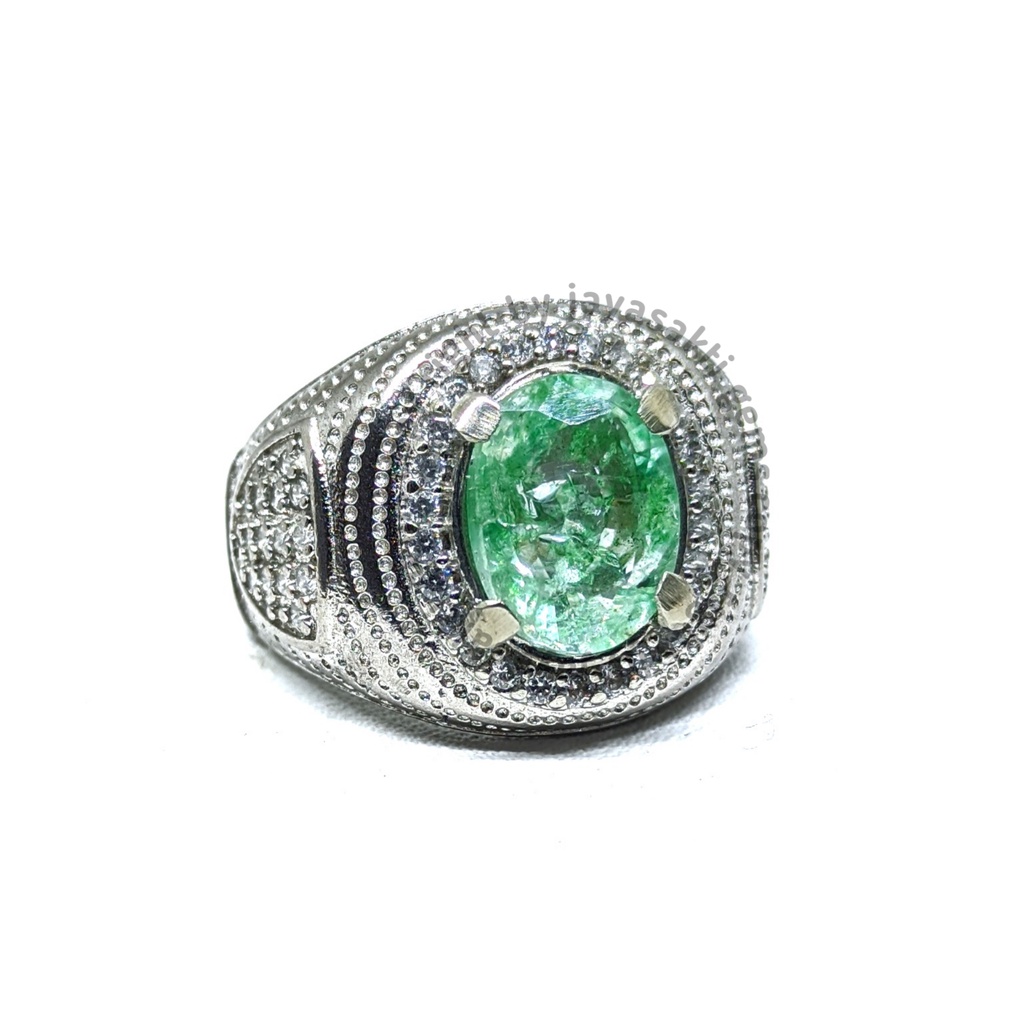 Natural Batu Permata Emerald Berly Zamrud Colombia Ring Alpaka EBZC06