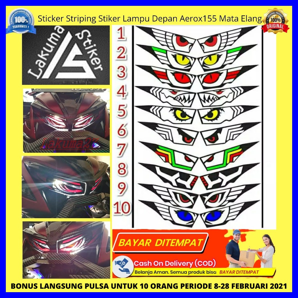 PROMO READY STICKER STIKER VARIASI LAMPU DEPAN AEROX 155 KEREN | STIKER MOTOR AEROX BISA COD
