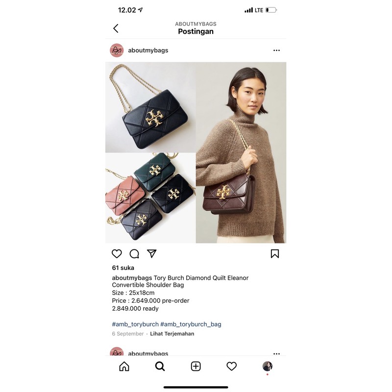 Tory Burch Diamond Quilt Eleanor Convertible Shoulder Bag