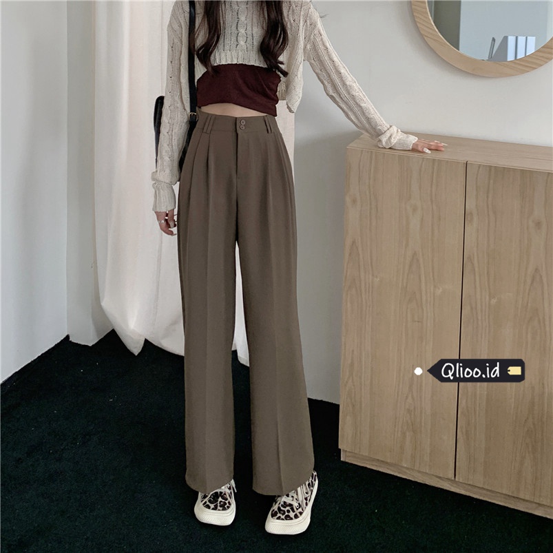 Celana Panjang Khaki Wanita Loose Korean Style High Waist Straight Pants