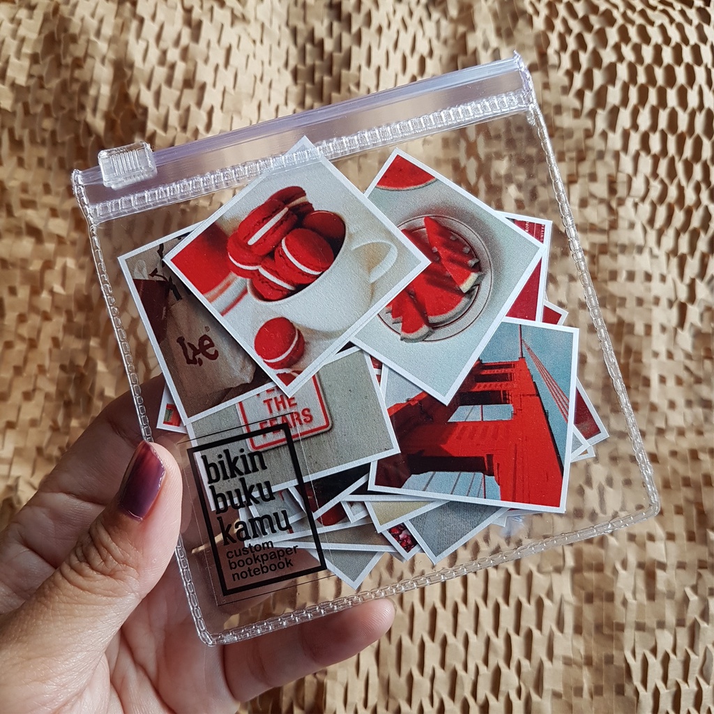 

44pcs Stiker HVS aesthetic estetik foto gambar potret jurnal / scrapbook / journaling notebook sticker - Red Merah