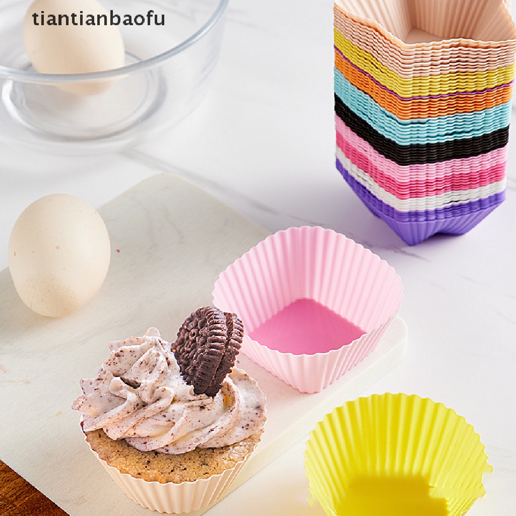 10 Pcs Cetakan Cupcake Muffin Bahan Silikon Dapat Digunakan Kembali