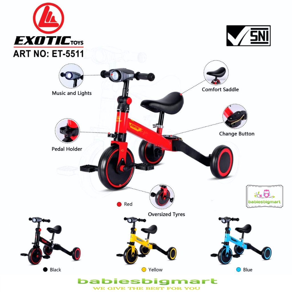 BALANCE BIKE SEPEDA RODA 3 TIGA TRICYCLE PUSH 3IN1 ANAK AVIATOR AT 7901 / 7905 EXOTIC ET 5511 / ET 709 / ET 2011 / ET 2017 / ET 2008 / PACIFIC PC 5022 / GY 717 / NUWA 20 9M / 20 5