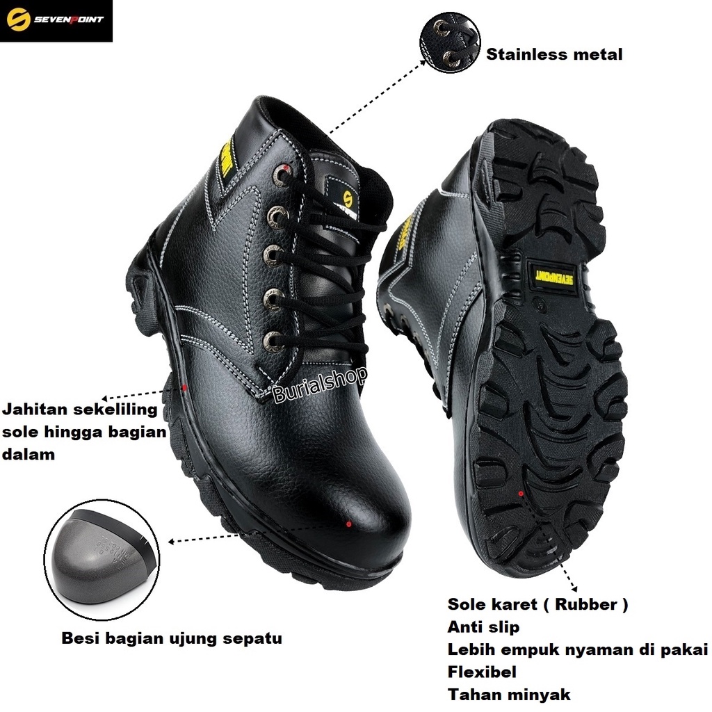 Sepatu Safety Pria Wanita Boots Original Sevenpoint Ujung Besi Proyek Lapangan Sefty Septy Septi Shoes BS 07