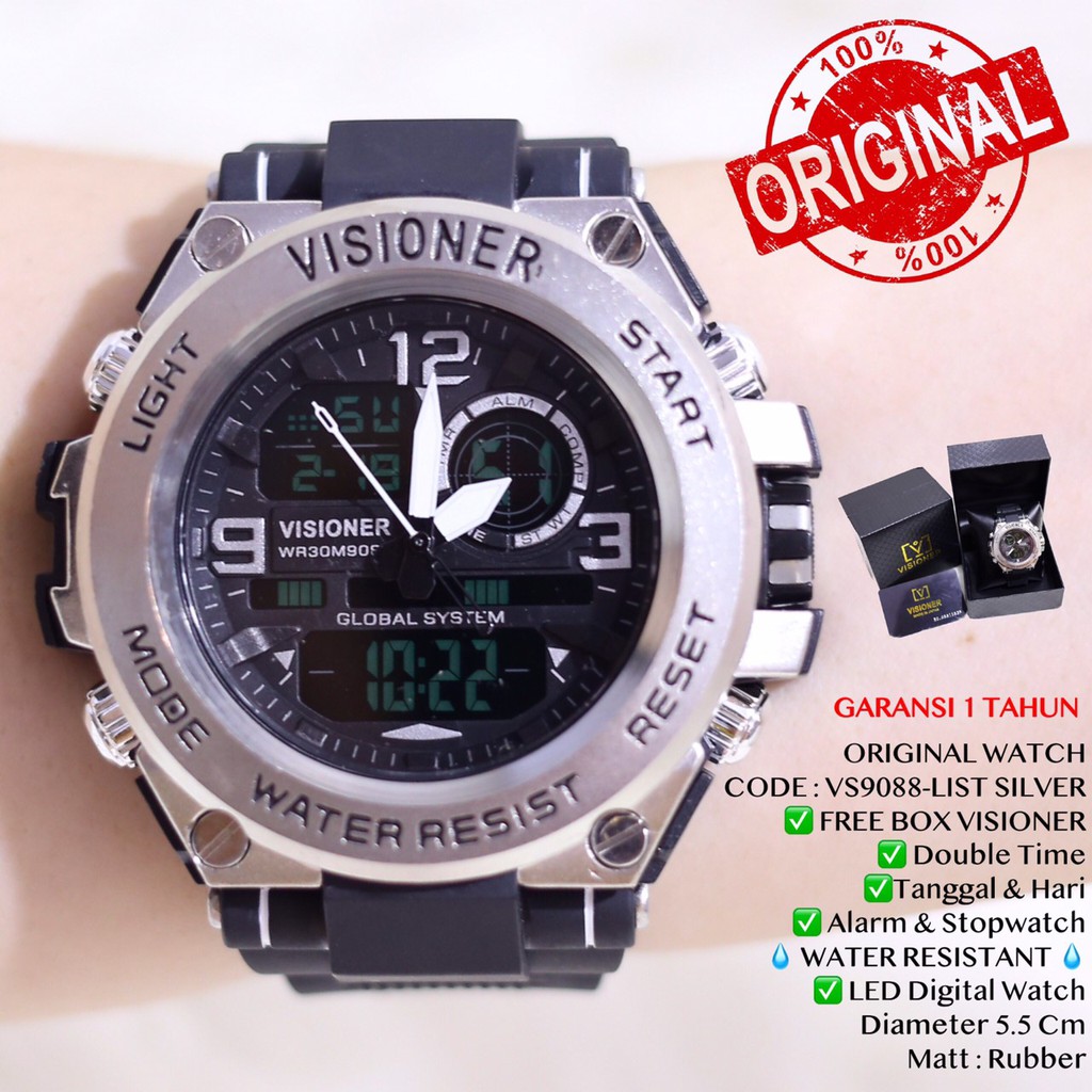 Jam tangan pria VISIONER digital anti air TALI RUBBER KARET SPORTY free box exclusive garansi 1 th