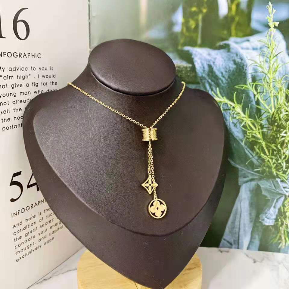 Kalung tabung juntai bunga elegan titanium korea style anti karat - ercassia