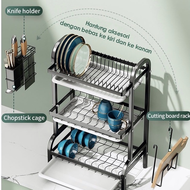 Rak Piring Stainless Steel Rak Piring Wastafel Stainless Rak Piring Dapur Multifungsi Mangkuk Rak Piring