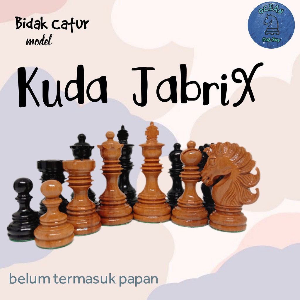 Bidak Catur Kayu Sawo model kuda JabriX Premium (Standar Internasional)