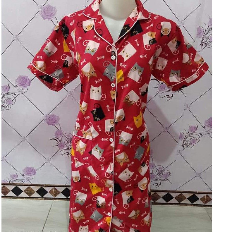 piyama dewasa daster motif kucing fit to xl