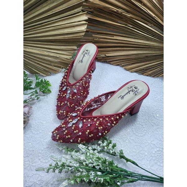 sepatu wedding Marisa merah marron 7cm tahu