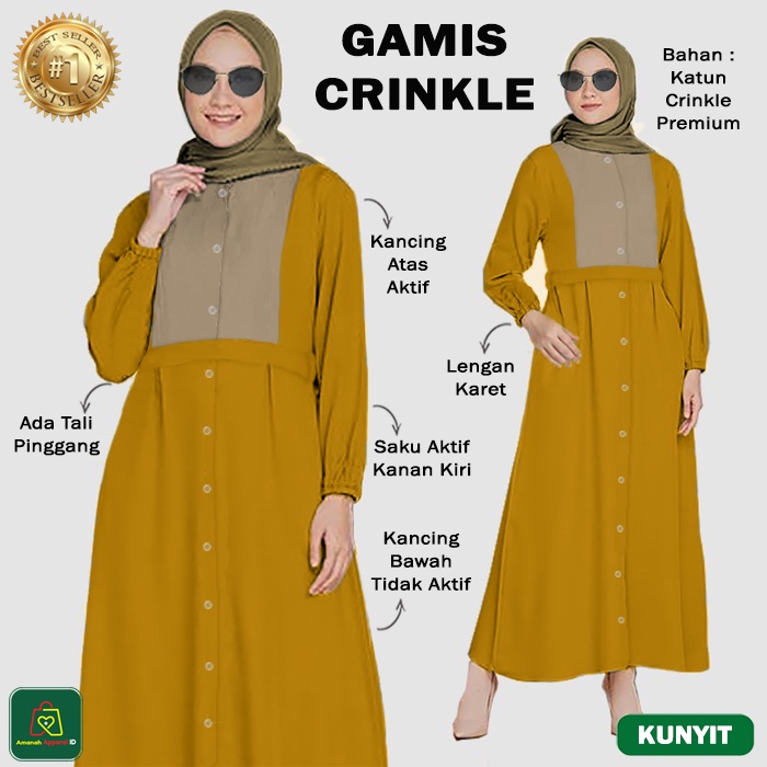 Baju Dress Wanita Muslimah GAMIS CRINKLE Katun JUMBO All Size Fit To XL / 28783