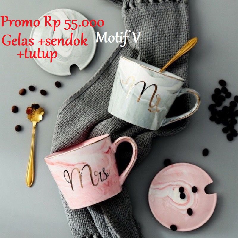 Jual Garansi Pecah Gelas Cangkir Mug Keramik Marble Tebal Motif Mr Dan Mrs Free Sendok Free 6620