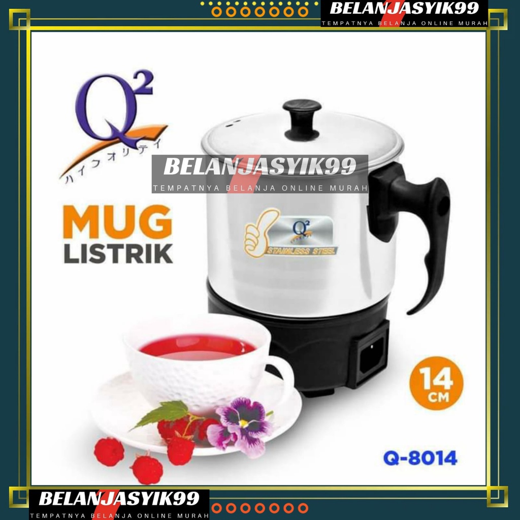 MUG ELEKTRIK PEMANAS LISTRIK / MUG LISTRIK 14 CM STAINLESS STEEL / MUG LISTRIK Q2-8014 / MUG Q2 8014