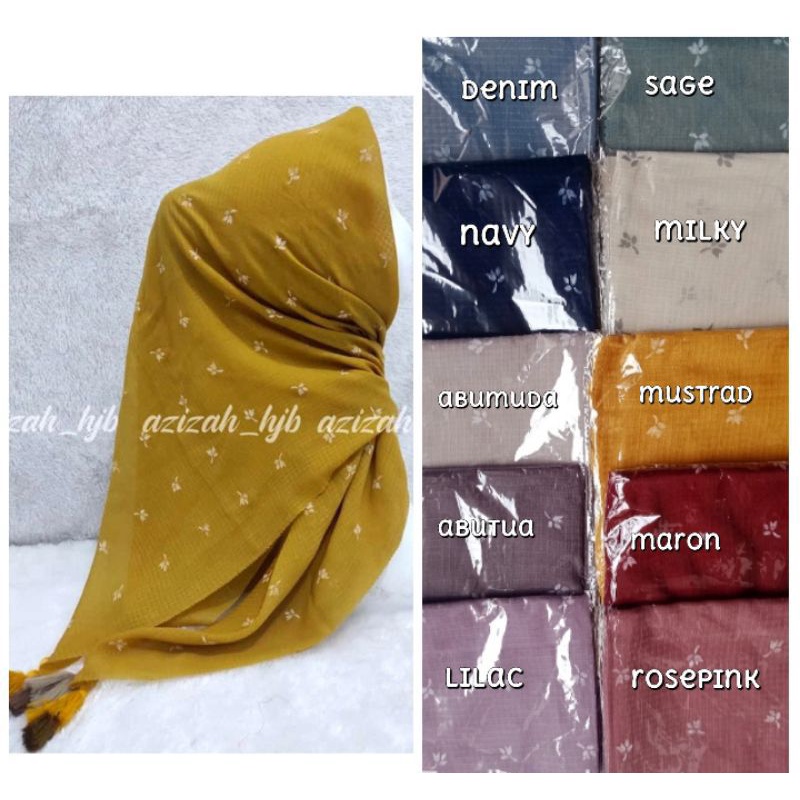 Hijab Segiempat Waffle Impor Motif Bunga Kecil