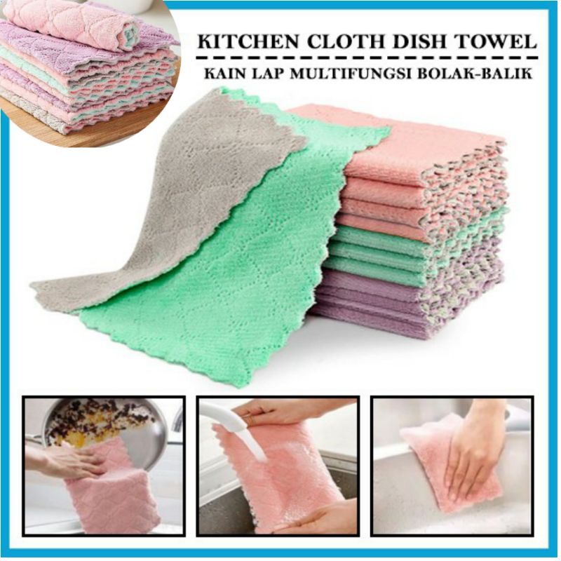 Kain Lap Dapur Meja Piring Anti Minyak Microfiber Kitchen Towel Serbaguna Serap Air Cleaning Cloth