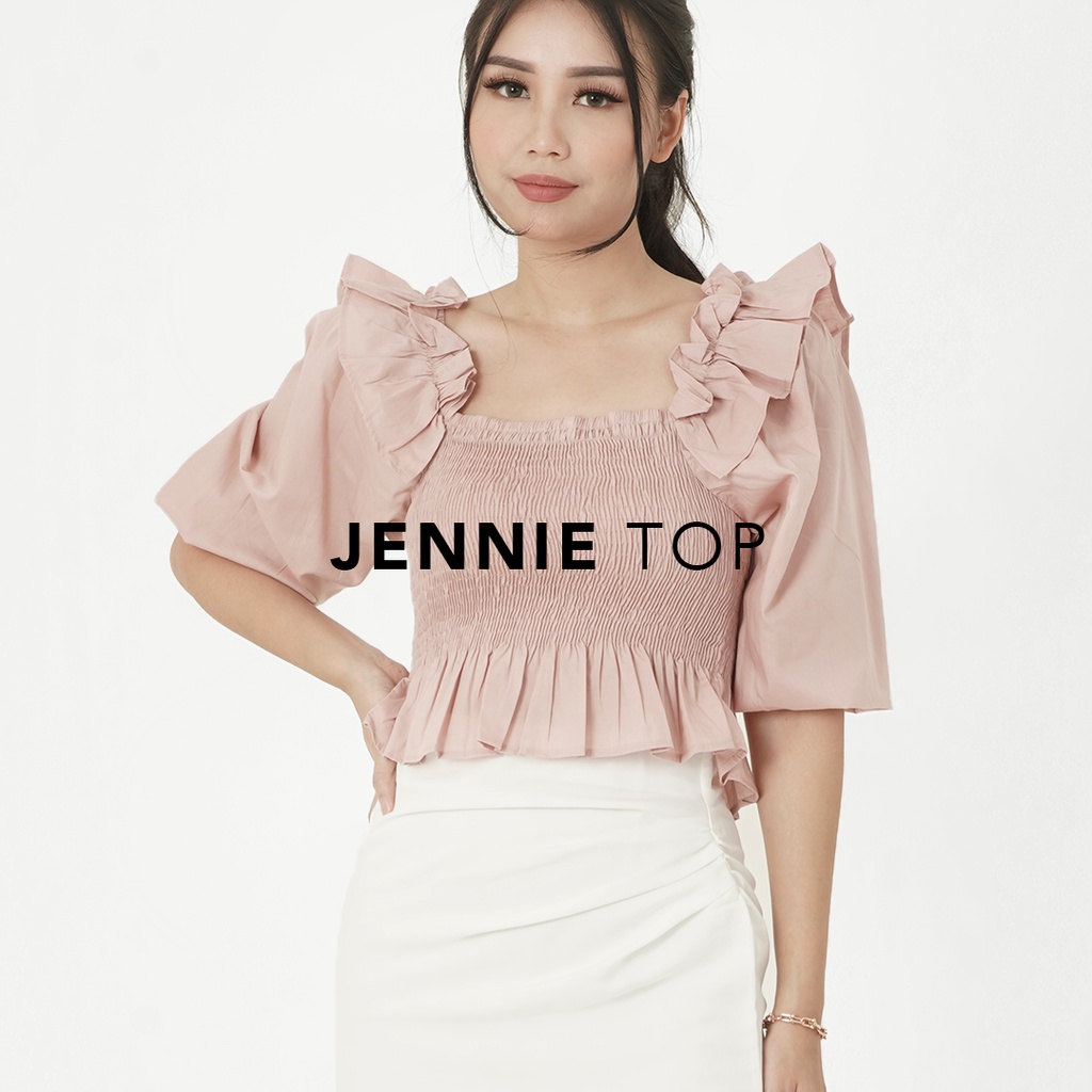 JENNIE TOP-  Atasan Wanita Ruffle / Ruffle Blouse Top  / Top Korea Croptop Perempuan / Pakaian Terba