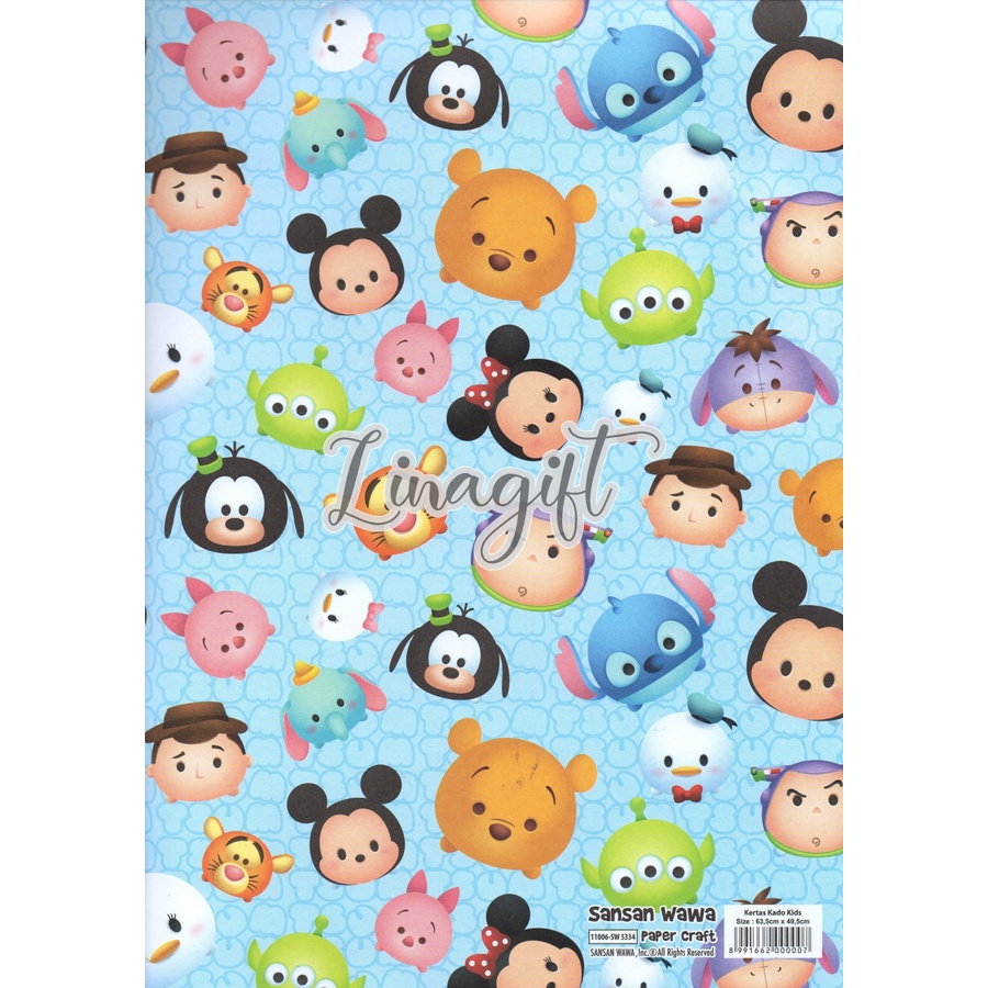 ( 5 Lembar ) TSUM TSUM SANWA - KERTAS KADO - GIFT WRAP PAPER SANSAN WAWA TSUM TSUM PINK / BLUE / CREAM DISNEY MICKEY