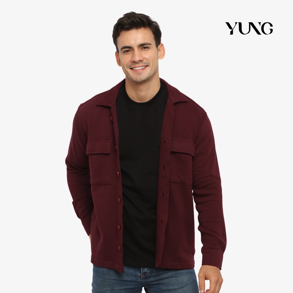 YUNG Kemeja Overshirt Pria Casual Bahan Fleece