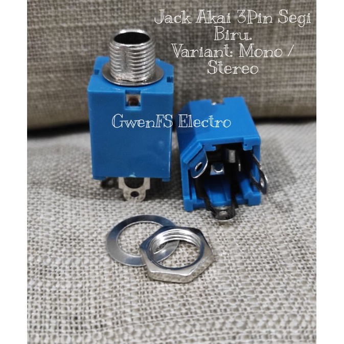 Socket AKAI Stereo Mono Segi Kotak Soket Blue biru