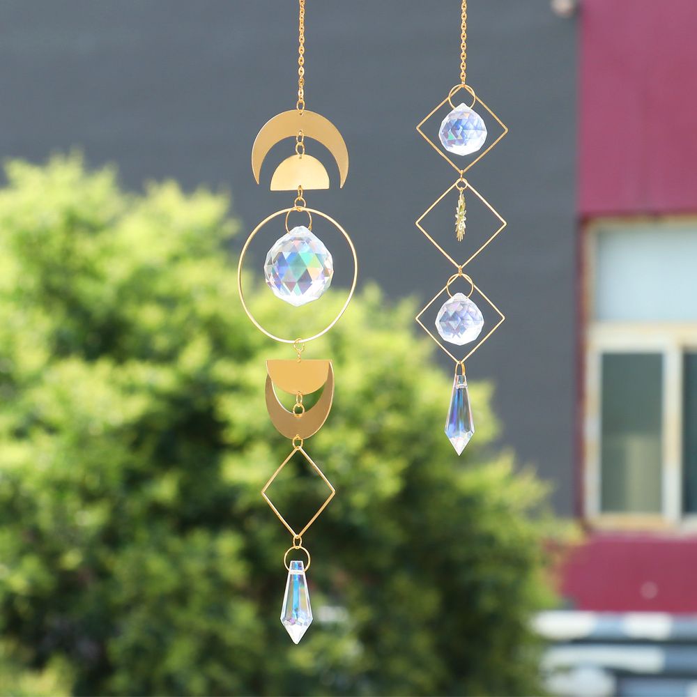 SUYOU Chakra Crystal Suncatcher Car Decor Hanging Prism Ornament Moon Ring Office Garden Pendant Wind Chime Patio Home Window Sun Catcher