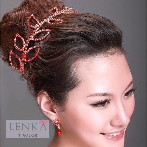 Lenka Tiara Sanggul Pengantin Wanita Merah Daun Pesta Wedding TPM008