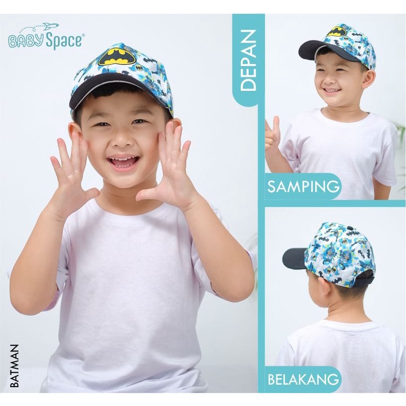 TOPI ANAK SUPERHERO BABY SPACE FULLPRINT DAN SPACEKIDS LOGO BORDIR SIZE 2-6 TAHUN-BABY SPACE BATMAN